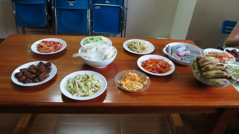 Typical Vietnamese meal served to the volunteers at the house