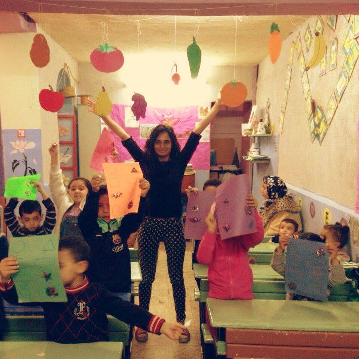 Sabrina having fun with kids in Morocco