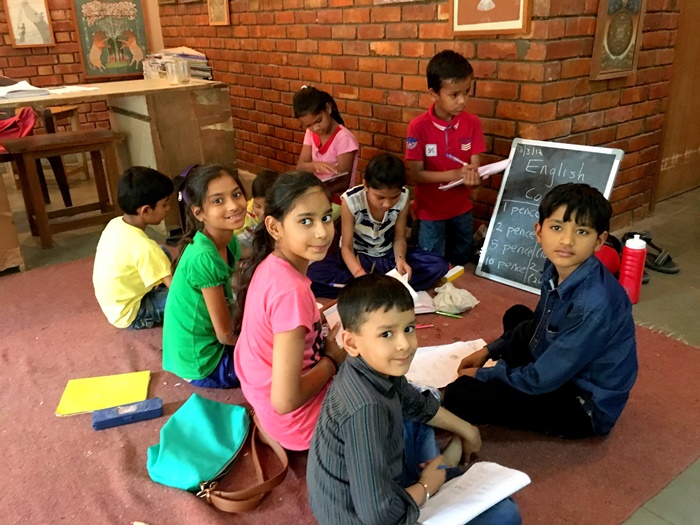 Helen while volunteering with children in India