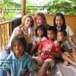 volunteers and children