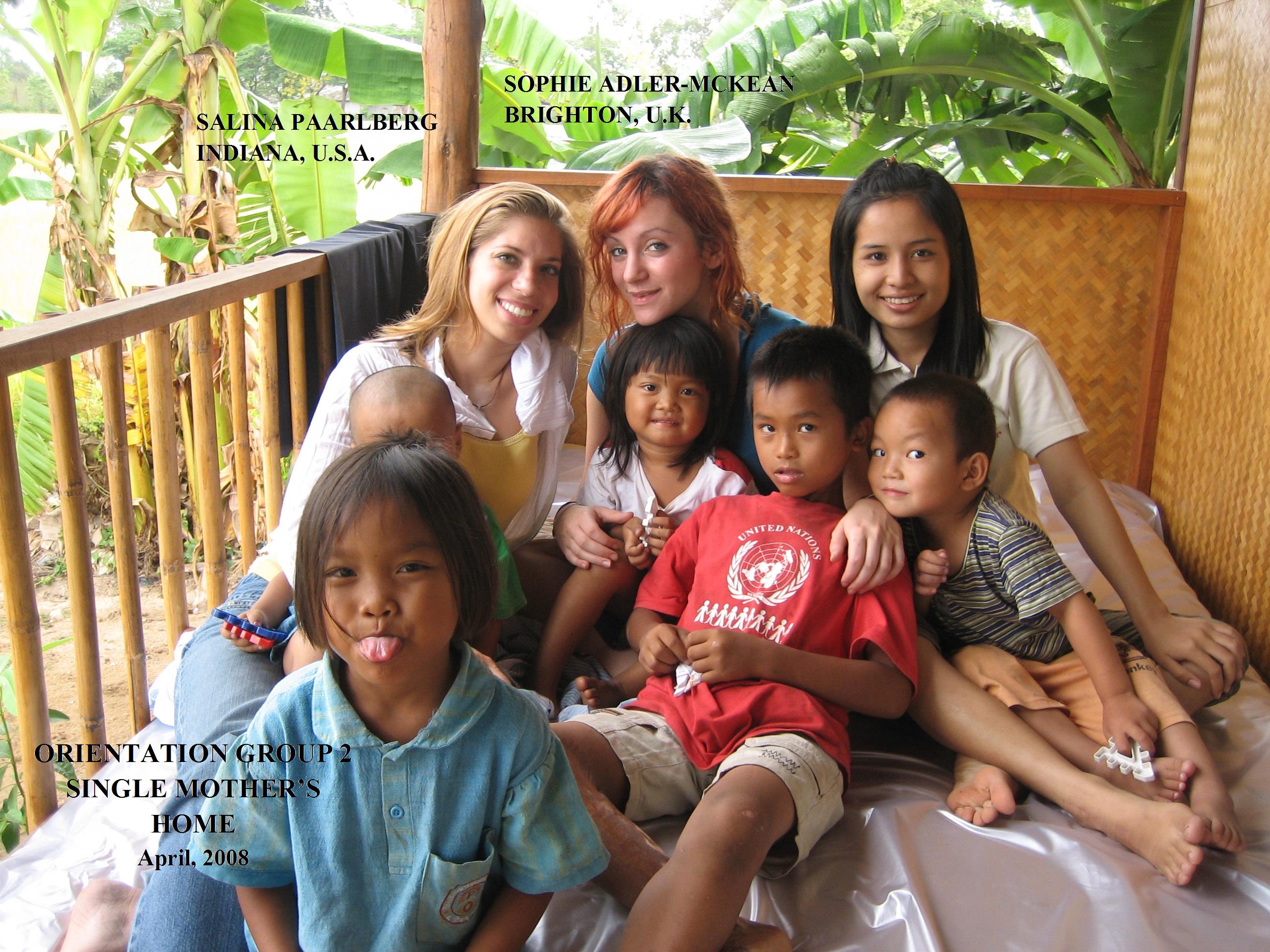 volunteers and children