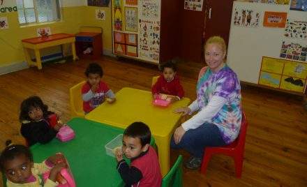 volunteer teaching a class