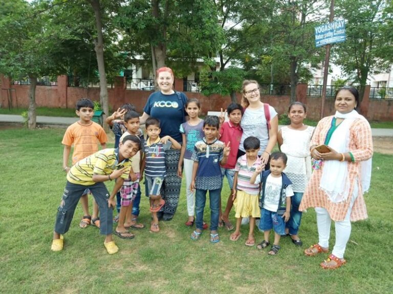 Volunteers supporting early learning at a childcare centre in Jaipur, India