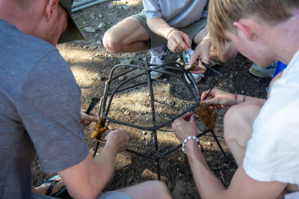 Marine conservation volunteers preparing for a reef survey on the coast of Bali