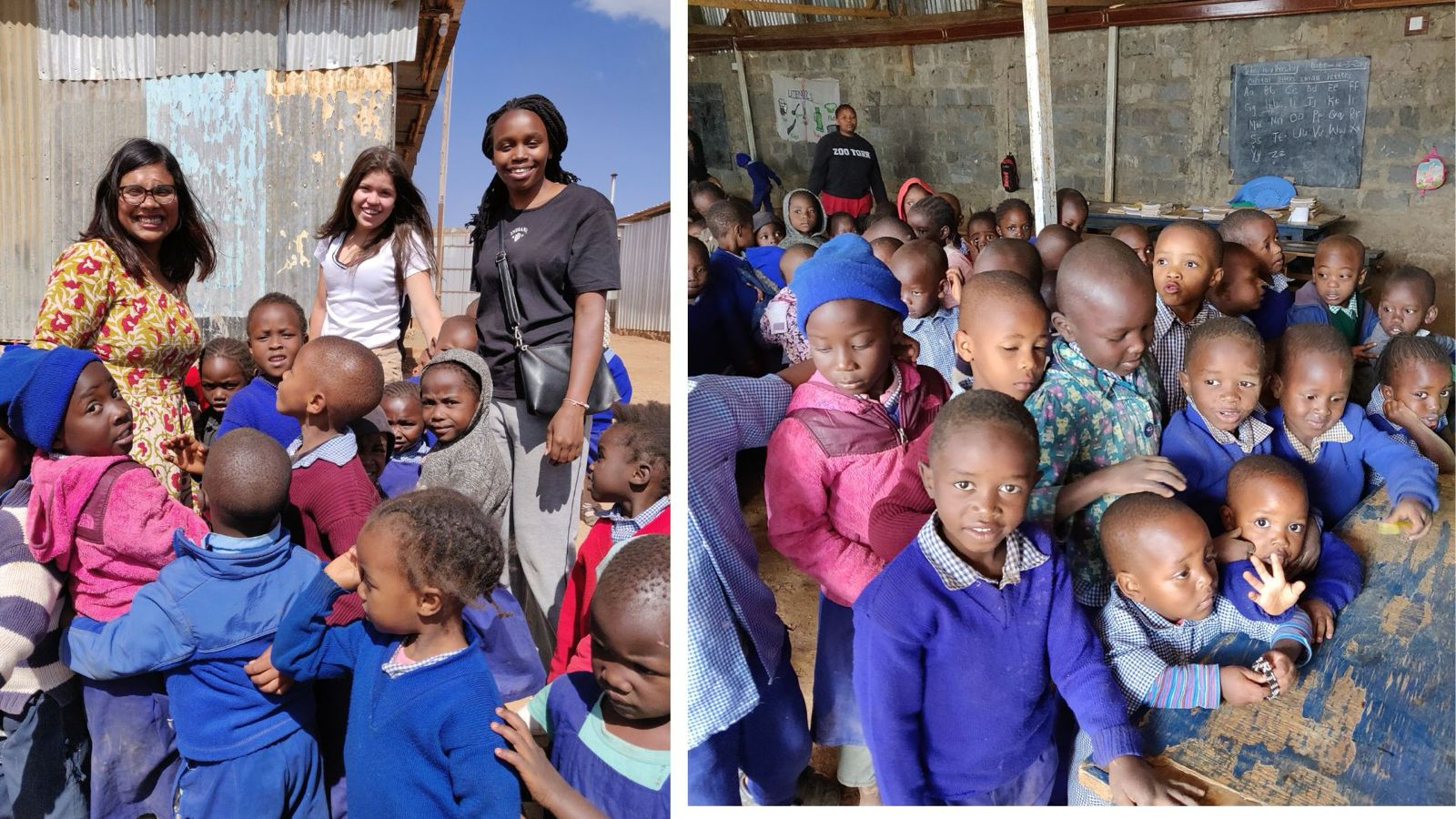 Riyanka Roy and fellow volunteers with pupils at the partner school in Kenya